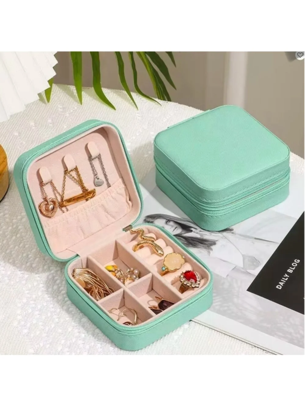 Compact Travel Jewelry Organizer Case – Dark Grey Cream Interior
